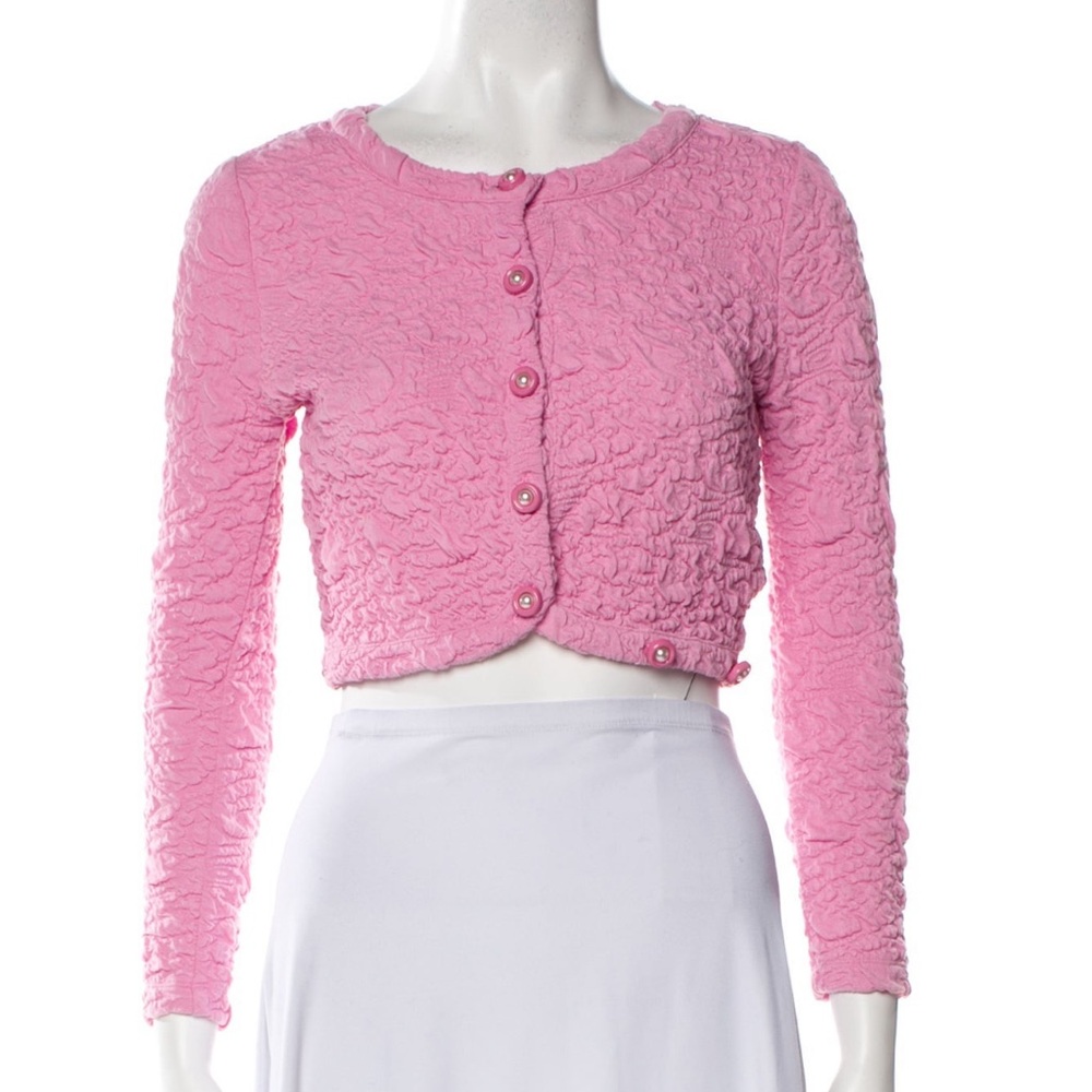 LoveShackFancy Pink Textured Button-Up Cardigan Bolero
